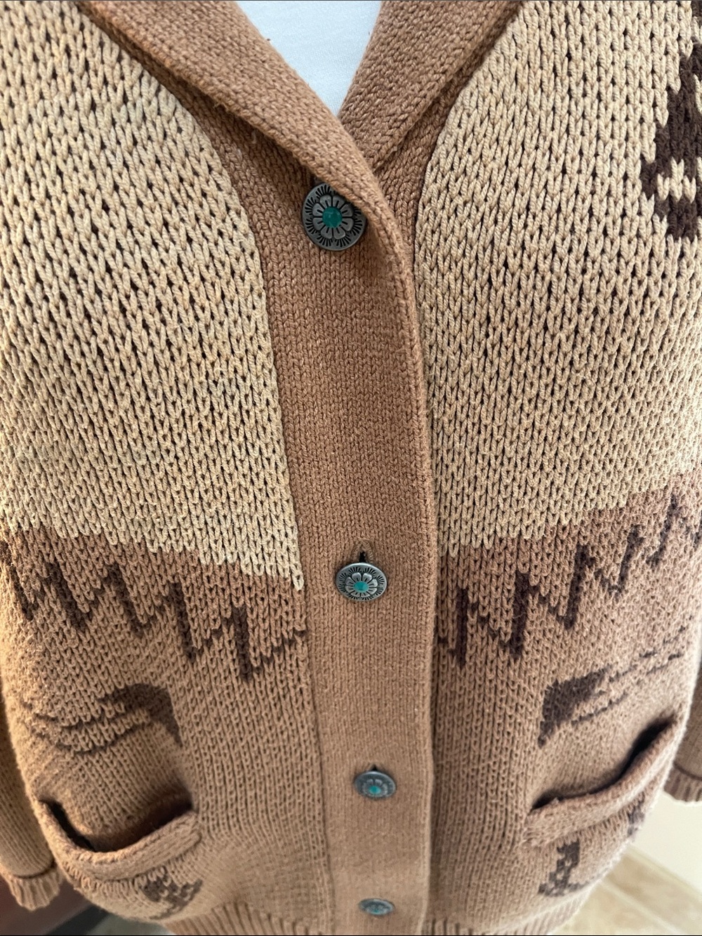 Tasha Polizzi Tan and Brown Dakota Western Horse Motif Cardigan - Picture 3 of 14